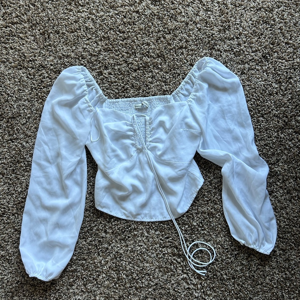 Abercrombie & Fitch White Puff Sleeve Top